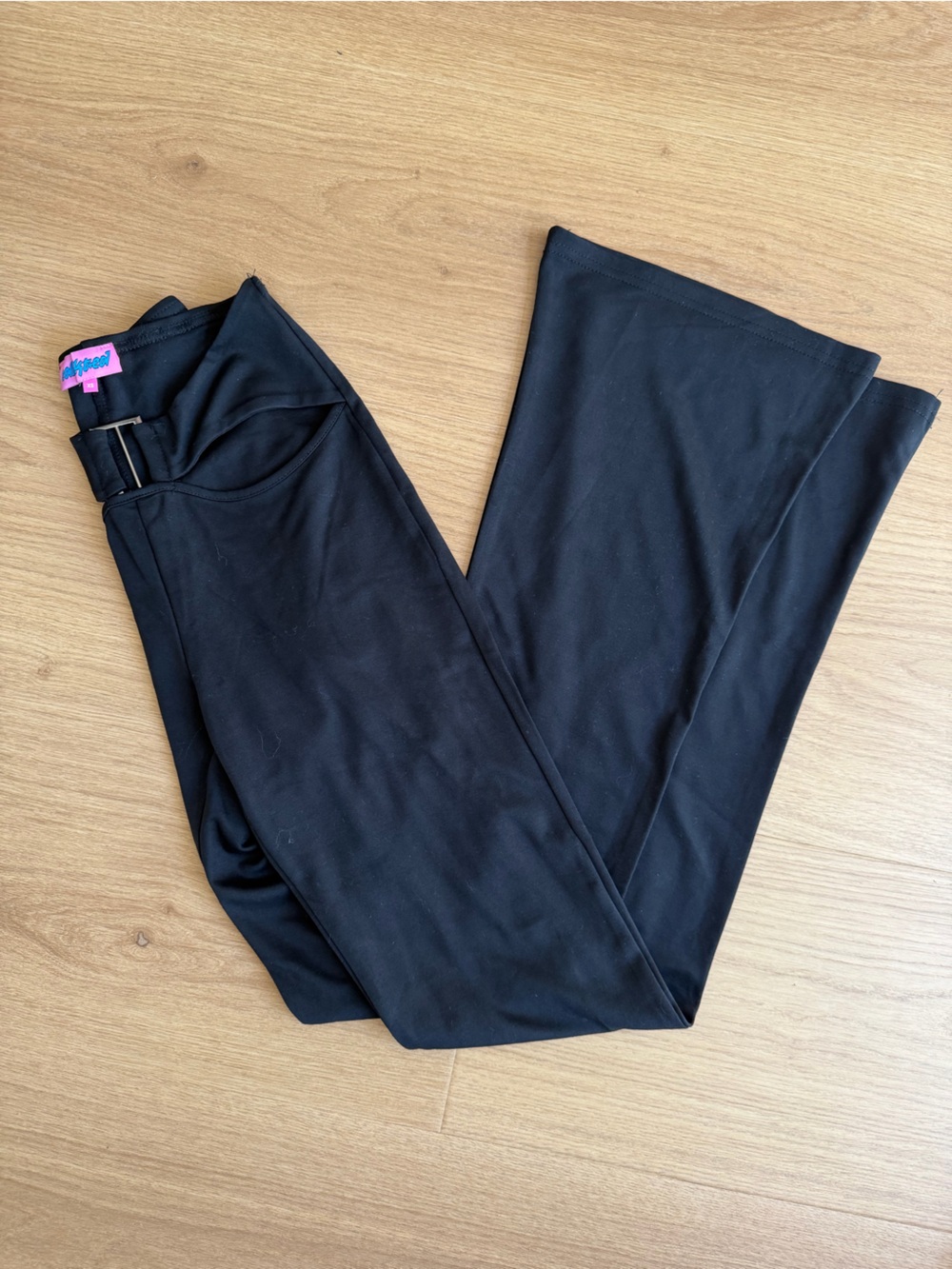 Edikted Black Boot Cut Pants with Side Buckle Detail